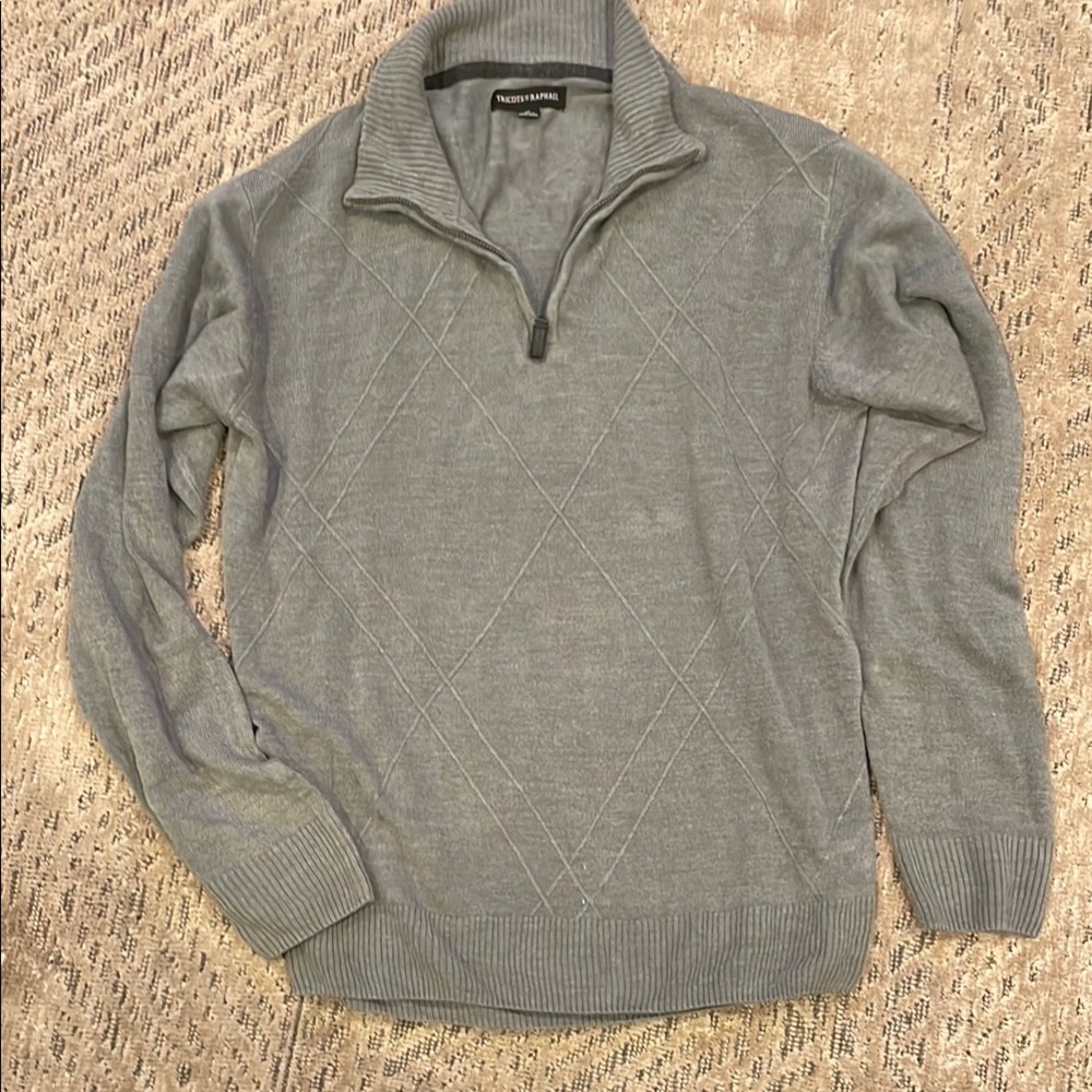Gray Zip Up Sweater with Stand-Up Collar